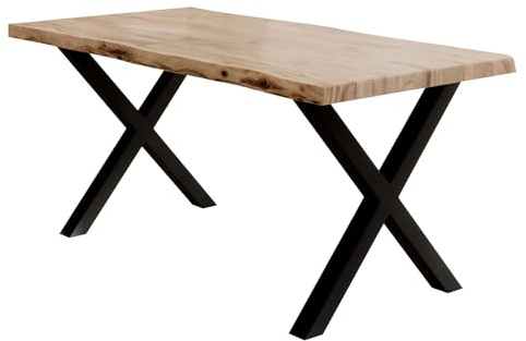 Liadomo Esstisch Akazie 160x85cm Kopenhagen, X-Gestell schwarz | Baumkante, Akazie Massivholz Tisch, 50mm Tischplatte lackiert, Robust & Pflegeleicht, Unikat, Metallgestell