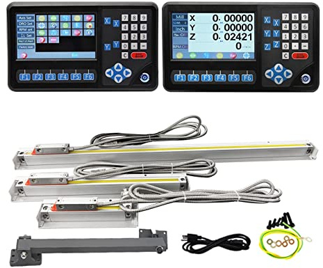 Échelle linéaire, DRO D80 3 axes/2 axes LCD affichage numérique RPM et 50-1000mm 3 pièces/2 pièces échelle de verre linéaire optique Rail linéaire pour machine de tour à fraiseuse CNC(4Axis 5um Kit RP