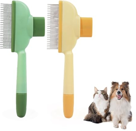 Selbstreinigender Katzenkamm 2 Stück - Haustier Fellblitzbürste, Tiefenreinigung Flohkamm für Katzen Schönheitspflege, Entfernen von Schwimmenden Haaren und Öffnungsknoten Katzenbürste 25-412-06