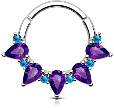 OUFER 16G Girlanden Septum Ring Chirurgenstahl 316L Violett Blau CZ Daith Piercing Schmuck Helix Hoop 8/10 mm Septum Clicker für Frauen Knorpel Ohrpiercing
