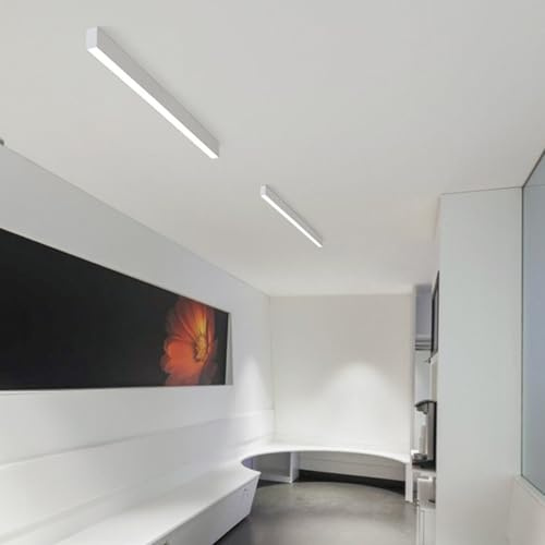 TZSMUM LED Langes Rechteck Deckenlampe Aluminium Acryl Modern Innen Deckenleuchte Kreativ Dekorativ Deckenbeleuchtung Linear Design für Küche Schlafzimmer Wohnzimmer Büro (100cm,Weiß Neutrales Licht)