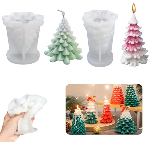Monsully 2 Stück 3D Weihnachtsbaum Kerzengießform Kerzen, Weihnachtsbaum Silikonform Gießform Weihnachtsbaum DIY Kerzenform Seifenform Weihnachtsbaum für Duftkerze, Seife, Schokolade, Pudding