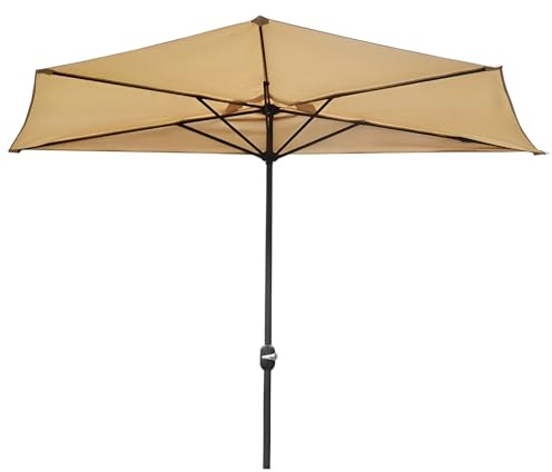 Ombrellone da giardino da 3 m, mezzo ombrello con manovella, 5 stecche in acciaio, ideale per veranda, balcone, terrazza, soluzione salvaspazio da parete