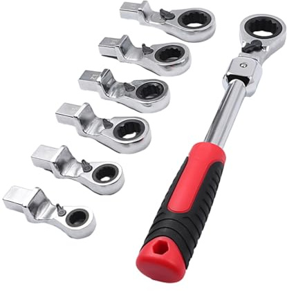 Flexs Head - Chiave inglese a cricchetto con 8 mm, 19 mm, modificabile, con manico non scorrevole, set di metrica