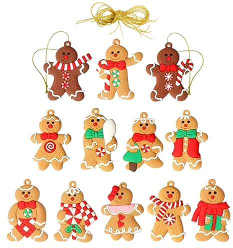 WeddHuis 12 Piezas para Árbol de Navidad, Hombre de Jengibre Colgante, Figuras Decorativas, Juego de Colgantes de Pan, Adornos para Árbol, Puerta y Casa, Casita de Navidad (Estilo Clásico B)