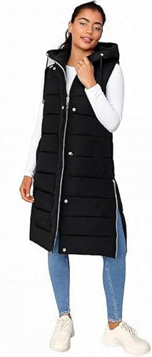 Super Nova Women's Long Puffer Hooded Gilet | Hooded Sleeveless Jacket, Warm Quilted Bodywarmer with Side Zips | UK Sizes S to 3XL