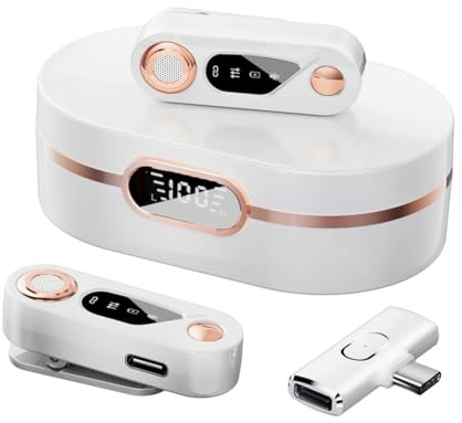 Oiqippnbv Microfono Wireless 2 in 1 2.4G Microfono Professionale A Clip Microfono A Clip Doppia Riduzione del Rumore Digitale Nessun Ritardo Plug Play