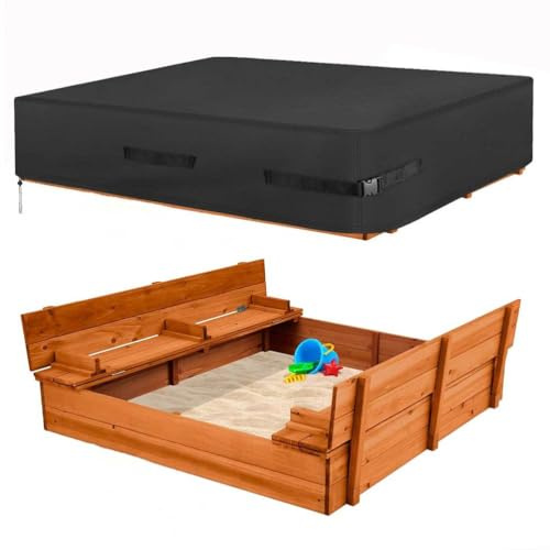 Sandkastenabdeckung für den Außenbereich, Quadratische Sandkastenabdeckungen für Kinder, Wasserdicht, Strapazierfähiges 600D Oxford-Gewebe, Große Sandkastenabdeckung,Schwarz,150X150X20cm