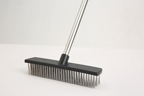 Eyliden Push Broom 18, Heavy Duty Moss Wire Scrub Brush | Stainless Steel Bristle, 66 Long Handle, Deck, Concrete, Patio Outdoor Brooms
