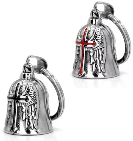 YIPFEN 2 Piezas Guardian Bell Acero Inoxidable Campana de Moto Amuleto de la Suerte, Colgador de Campana para Motocicleta (Cromo)