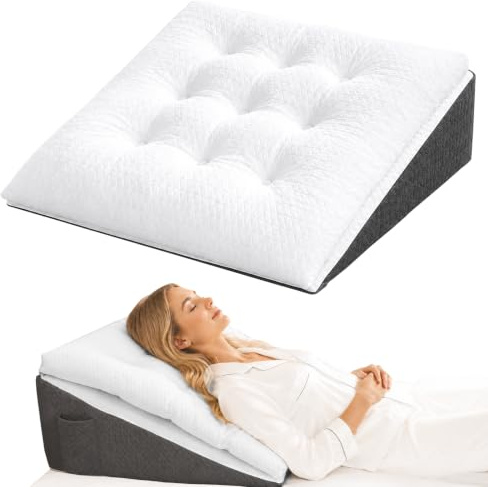 Mvellir Keilkissen für Bett und Sofa, Doppelte Memory Schaum Lesekissen zur Rückenkissen, Betterhöher, Ergonomisches Kopfkissen Bettkeil für Reflux Schlafapnoe, Beinkissen, 60X60X20cm