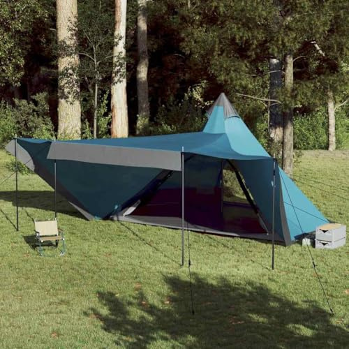 Runheo Tipi-Familienzelt Blau für 8 Personen aus 185T Polyester mit PU-Beschichtung, wasserdichtes Campingzelt mit Schlafkabine und Sonnendach, Winddicht, leicht, ideal für Outdoor, Trekking
