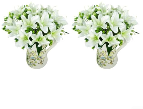 HomeVortex Ramo de lirios artificiales realistas de 9 cabezas de flores falsas de seda para decoración del hogar, boda, fiesta, centro de mesa, 33 cm de largo (blanco)