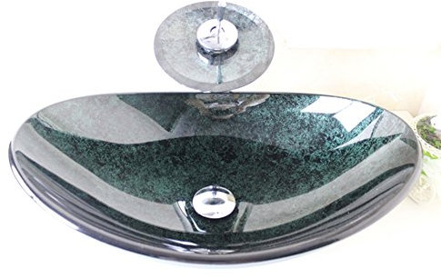 HomeLava - Set lavandino da bagno in vetro temperato con rubinetto a cascata