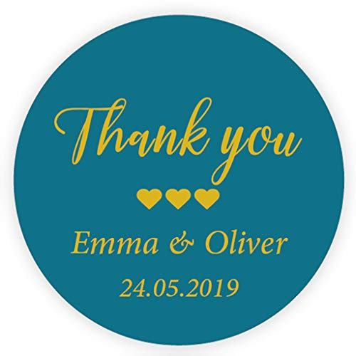 eKunSTreet 48x Personalised Golden Wedding Favour 'Thank You' Stickers,40MM Round Party Favour Bag Labels,Envelopes Seals,for Sweet Cone/Gift Box/Jam Jars/Bottles/Cards/Scrapbooking - Rd 041