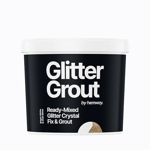 Hemway Gold Silver Glitter with Bright White Grout 2.5L / 4.5kg Ready Mixed Glitter Grout & Fix | Floor, Wall & Tile Adhesive, Water-Resistant, Anti-Mould, Easy to Use & Fast-Drying