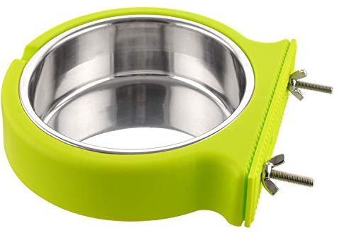 MOACC Crate Dog Bowl, Removable Stainless Steel Hanging Pet Cage Bowl Food & Water Feeder Coop Cup for Cat, Puppy, Birds, Rats, Guinea Pigs, 520ml, Green
