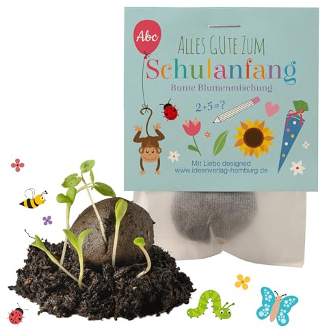 4x Einschulung Samenbomben als Schultüte Füllung & Geschenke zur Einschulung Junge / Geschenk Einschulung Mädchen | Schulanfang Jungen, Schulkind, Schultüte Inhalt Junge & Glücksbringer Kinder