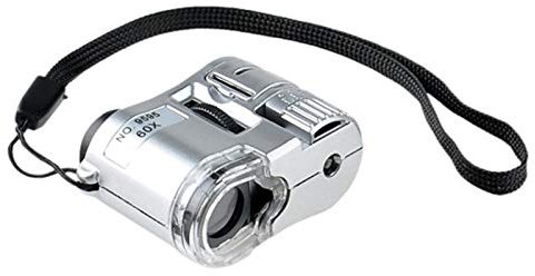 60X Tragbares Mikroskop LED beleuchtetes Taschen mikroskop Mini Jewell ers Lupen Lupe mit eingebautem UV-Licht und LED-Taschenlampe (Silber)