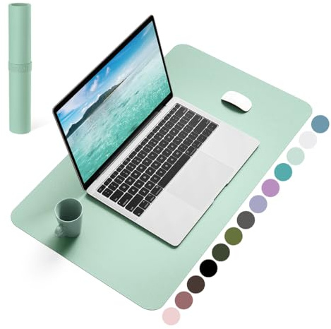 YSAGi Schreibtischunterlage, Premium Leder Mauspad, Hellgrün, 60x35cm | Rutschfeste Schreibtisch Unterlage, Tischunterlage, Multifunktionales Mousepad Schreibtisch Organizer für Büro & Homeoffice