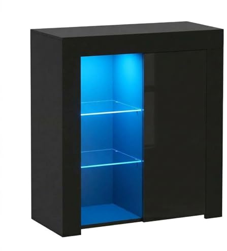 Panana Commode de Eclairage LED, Buffets, Meuble de Rangement sur Salon, Chambre, 75 x 35 x 83 cm (Noir)