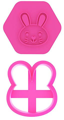LissieLou Mini Easter Bunny Face Cookie Cutter and Stamp Easter Icing Stamp Fondant Embosser - Light Pink