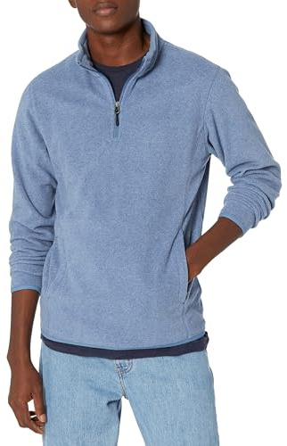 Amazon Essentials Chaqueta de Forro Polar con Cremallera de un Cuarto Hombre, Azul Mezcla, M