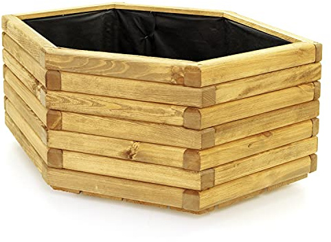 Holzfee Eck Pflanzkasten Akzent 6-Kant Kiefer hell 97 x 57 x 40 cm Holz