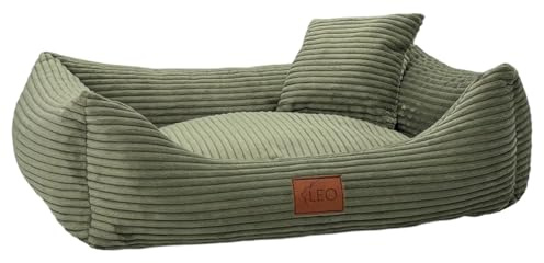 Leo4dog Hundebett Cord Waschbar Bezug rutschfeste Basis (Olive, L 100x80) | Für kleine mittelgroße und große Hunde Hundekissen Hundesofa Hundekorb