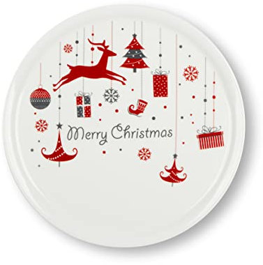Excelsa Merry Christmas Panettone-Teller Durchmesser: 31 cm Porzellan 6 Stück 66079 Weiß mit Verzierungen
