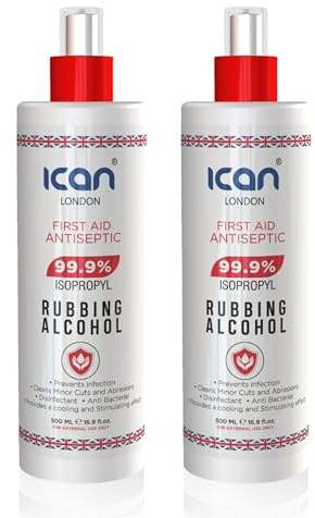 ican london isopropyl rubbing Alcohol 99.9% spray First aid Antiseptic 1 litre (2 x 500ml)