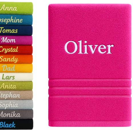 Pet-Jos Personalisiertes Badetuch mit Namen Schön Bestickt Name Benutzerdefinierte Handtuch 140 x 70 cm Badetuch Baumwolle Handtuch (Rosa)