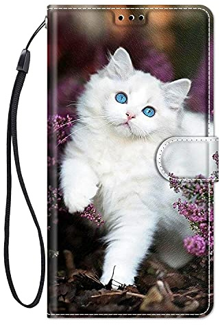 ChoosEU Cover per Samsung Galaxy A13 4G Custodia in Pelle Portafoglio Silicone Flip Case Elegante Disegni Antiurto Protettiva per Ragazze Donne Cover a Libro Stand Galaxy A13 4G - Gatto Bianco