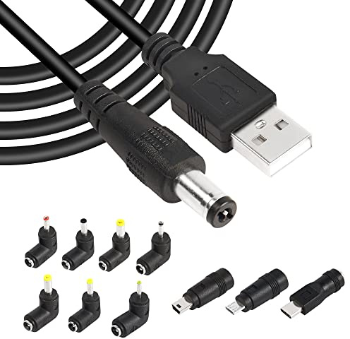 GINTOOYUN USB2.0 to DC Power Cable USB2.0 to DC 5.5mmx2.1mm 5V Universal Charging Cable with 10 Types of Connector Plugs for Mobile Phones,Speakers,Small Fans,Routers,etc(60.2Inch)