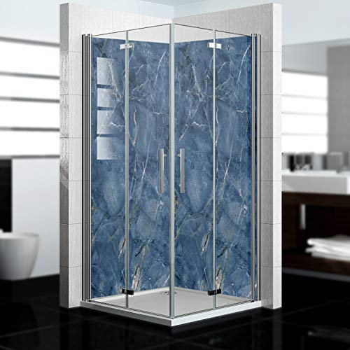 dedeco Eck-Duschrückwand wasserfest Motiv: Marmor V6, 2 x 100x210 cm, als Badrückwand zum Fliesenersatz, als Dekorwand, Wandverkleidung und Duschplatte aus Aluminium - Made in Germany