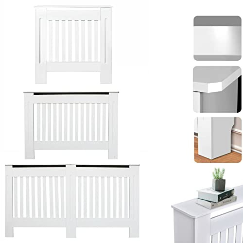 Royalswill Radiator Cover White Painted Vertical Slat Heater Covers Modern Tall Radiators Shelf MDF Wooden Cabinet Shelve for Living Room/Bedroom/Kitchen, Medium (W)112Cm