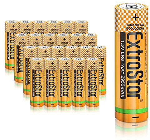 EXTRASTAR Batería de Alcalinas AA LR6 de 1,5 Voltios, 2950mAh No5 Pilas, Gama Performance, No Se Puede Cobrar, 24Pcs