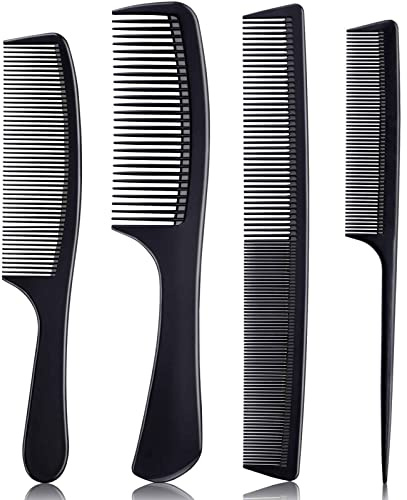 4 Pieces Combs for Women and Man, Premium Black Carbon Fiber Hair Comb Set for Teasing and Parting, Professional Combs for Hair Stylist, Fine and Wide Tooth Styling Comb for All Hair Types