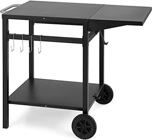 GIANTEX Carro de Barbacoa con Mesa Plegable, Mesa de Preparación con 2 Ruedas, 5 Ganchos, Estante Inferior y Asa Lateral, Carrito Multiusos para Jardín, Balcón y Cocina (Negro)