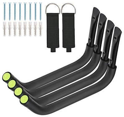Garage Storage Heavy Duty Hooks, 15Inch Jumbo Arm Kayak Rack, Heavy Duty Wall Hooks for Canoe, Ladder, Bicycle, Folding Chairs, Surfboard, Snowboard, Hose and Tools (4 Pack)