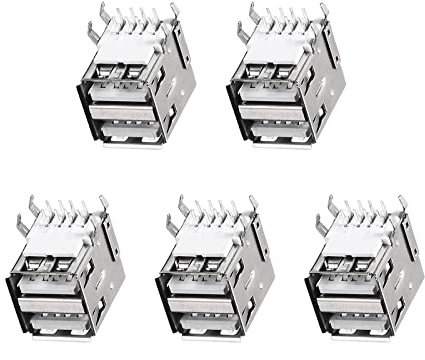Rebower USB PCB Presa Tipo a 8 Pin Orizzontale 90 Gradi Linea Connettore Doppia Porta Femmina [Per Mini USB Applicazione] - 1.5A / Argento Nero / 5pz