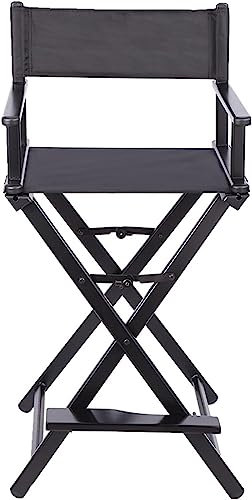Professioneller faltbarer Direktorssitz - hoher Make-up-Artist-Sitz aus Aluminium für Kunden, tragbarer Regiestuhl, Camping-Chaise (Schwarz)