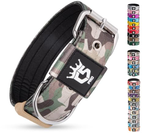 TSPRO Taktisches Hundehalsband für Mittelgroße bis Große Hunde, Gepolstert | Weich Gepolstertes Innenfutter, Robuste Metallschnalle, Verstellbar, Ideal Für Spaziergänge, 3,8 cm Breit (Militärgrün, L)