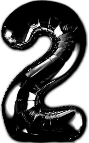 Globo 2° Cumpleaños Número 2 Foil Negro Gigante, Globo XXL de 100cm. Decoración Cumpleaños. Aire o Helio.