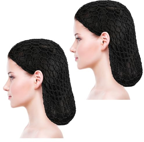 Mozeat Lens 2Pcs Hair Nets Snoods for Women Hair Mesh Crochet Hair Net Rayon Knit Snood Hat Women Crochet Hair Wraps Sleep Cap (Black)