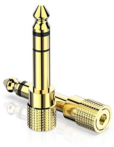 6.35mm (1/4 inch) Male to 3.5mm (1/8 inch) Female Stereo Audio Adapter Converter for Guitar Headphones Amp, Gold Plated 2 Pack