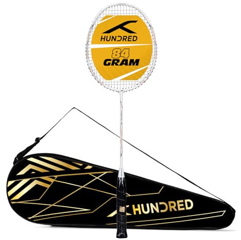 HUNDRED POWERTEK 903 Badmintonschläger mit Bezug (Perlweiß, Größe: Standard, Griffgröße: 3 1 4 Zoll) Powertek 900-Serie Aufgereiht Vollgraphit Für fortgeschrittene Spieler Gewicht: 84 Gramm