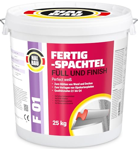 Fertigspachtel Füll Finish Q1-Q4, Fugenspachtel Innen 25kg, Perfekt Weiss | Glätten Verfugen GK Platten Halbau F01