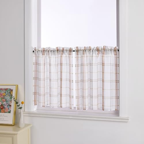 Joyswahl Leinen Scheibengardine im Landhausstil »Jill« Bistrogardine 2er Set Küche Gardinen Transparent Küchengardinen Weiß Kurzstores Rot HxB 90x90cm 2 Stück