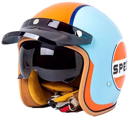 Retro 3/4 Motorrad Helm Jethelm Vintage-Roller-Helm, DOT/ECE-Zertifizierter Retro-Motorradhelm Mit Offenem Gesicht Für Damen Und Herren, Leichter Moped-Helm E,XL